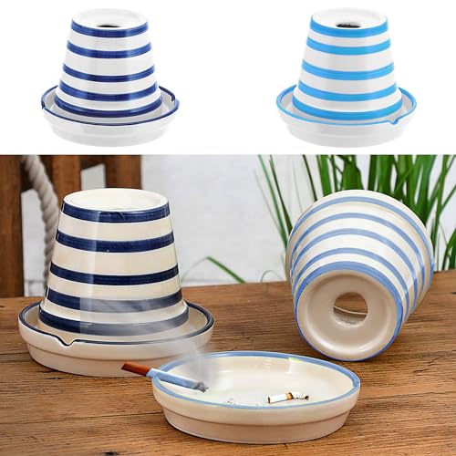 Sturmaschenbecher Ø 11,5cm │ Keramik weiß schwarz │Aufsatz abnehmbar │Windaschenbecher (2er Set Aschenbecher Topf)