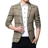 Karierter Blazer für Herren: Tweed-Blazer für Herren, elegant, lässig, schmale Passform, Mantel mit einem Knopf, Business-Anzug, Jacken für Herren, klassische Passform, Button-Down-Jacken,