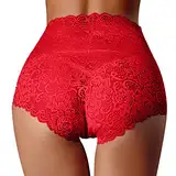 Verführerische Unterwäsche Für Damen Damen, dünne, Hohle Spitze, Damenhöschen, Reine Baumwolle, Schritt, große Bauchslips Unterwäsche Latex (Red, XXL)