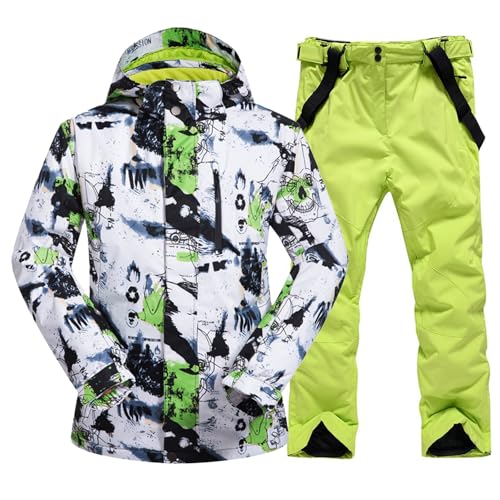 ALSOGO Herren Ski Jacke und Hosen Set Ski Anzug Winter Wasserdicht Winddicht Kapuze Schneemantel 2-Stücke Snowboard Sets 336-gr-Green S