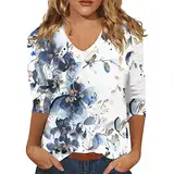 SCBFDI Shirt Damen 3/4 Arm Elegante Oberteile Damen Shirt 3/4 Arm Damen Sommer Lange Oberteile Damen Ägypterin Kostüm Mädchen Damen Tshirt Elegant Damen Bluse Kurzarm Elegant Longbluse Blau L