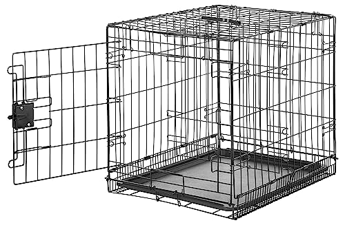 Amazon Basics Zusammenklappbarer Hundekäfig aus Metalldraht mit Bodenschale, Einzeltür, Schwarz, L 61 x B 46 x H 51 cm