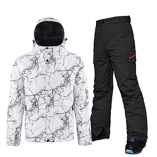 ALSOGO Herren Skianzug Winter Wasserdichte Winddichte Skifahren Outdoor Schneejacken und Hosen Snowboardjacken DLS-Black L