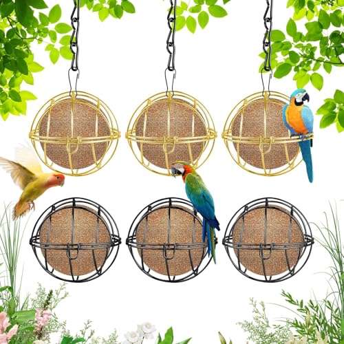 6pcs Meißenknödelhalter Vogelfutterstation,Futterstation für Vögel zum Aufhängen,Metall Vogelfutterspende für wildvögel Garten,Aufhänger für Vogelfutter, Durchmesser 7cm(Schwarz,Gold)