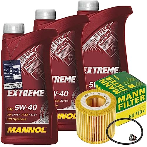 Inspektionspaket Ölwechsel Set Mann Ölfilter + 3l Motoröl 5W-40 passend für Polo 9N
