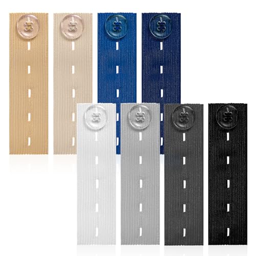 Jeffdad 8 Stück Hosenbunderweiterung, Elastische Taillenverlängerungen 25 x 95mm Bundverlängerung Knopf Taille Verstellbar Extender Einstellbar Knopfverlängerung für Jeans Hosen (8 Farben)