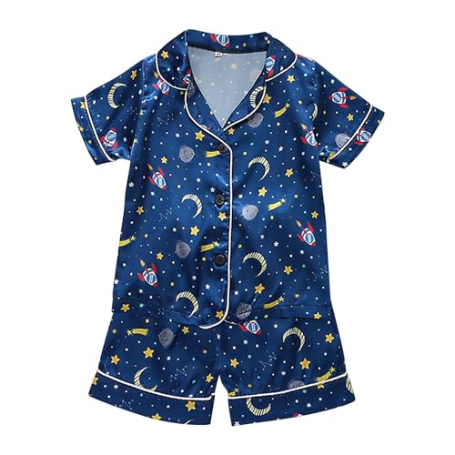 KKvoPiQ Baby Sommer Kleidung Kurzarm-Schlafanzug-Set aus Satin für und Mädchen Baby Kleidung Fotoshooting Mädchen (Dark Blue, 3-4 Years)