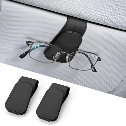 JOYIT 2 Stück Brillenhalter für Auto, Echt Leder Sonnenbrillenhalter Auto, Magnetische Brillenhalterung Auto, Universal Brillenhalter Auto, Ticket-Kartenclip