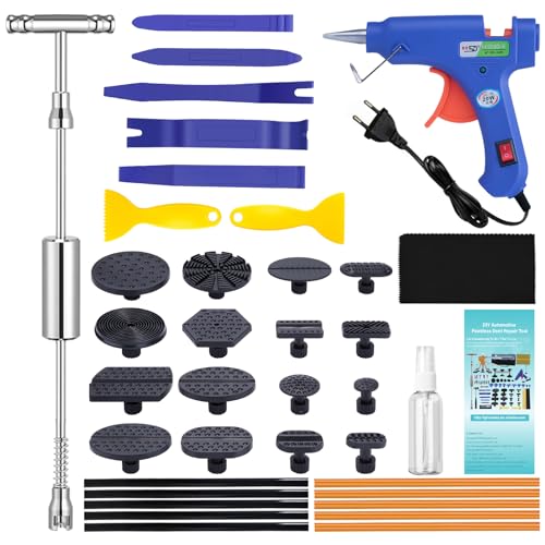 Manelord Car Dellen Reparaturset Ausbeulwerkzeugset, Lackfreies Dellen Reparatur Dent Puller Kit, Gleithammer Dent Abzieher mit 16 Stück Klebel für DIY Fahrzeug Kühlschrank Waschanlage