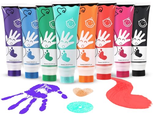 TOGOU2S Fingerfarben Kinder Ungiftig Mit Schwammkopf 8 Farben Waschbar 75 ml/Schlauch Baby Abdruckset, Fingerfarben Geeignet Für Geschenke Zur Früherziehung Von Kindern, Handgefertigte Malerei