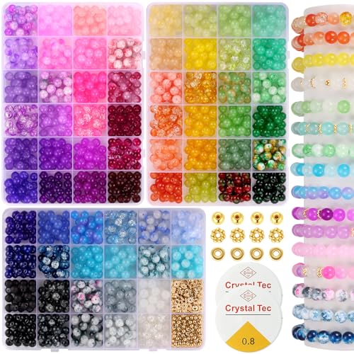 Funtopia 70 Farben Perlen für Armbänder, 8mm 1540 Stück Glasperlen zum Auffädeln Perlen Set, Runde Edelsteine Perlen Schmuck Selber Machen, Basteln für Erwachsene Kinder