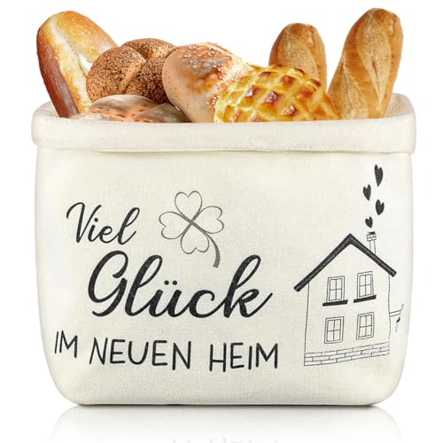 Wapasezyar Brotkorb Modern Brötchenkorb für Brot und Salz Geschenk zum Einzug, Brotkörbchen aus Stoff Brotbeutel mit Haus Vierblättriges Kleeblatt Motive