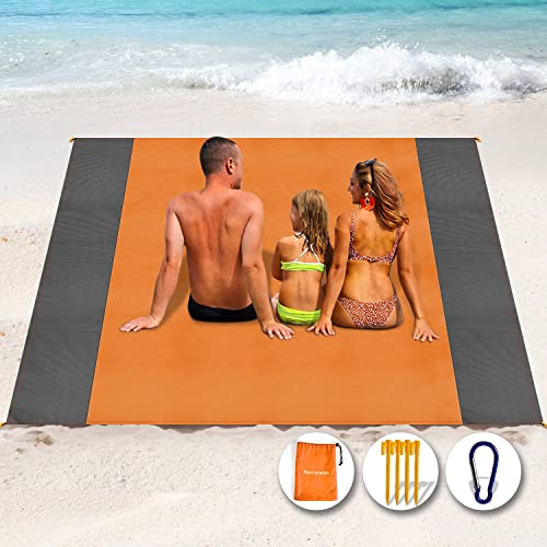 Henrycares Stranddecke Super Groß 200cm x 250cm für Strandurlaub Reisen Camping, Leicht und Tragbar, Schnelltrocknend Sandfrei und Wasserdicht -Orange