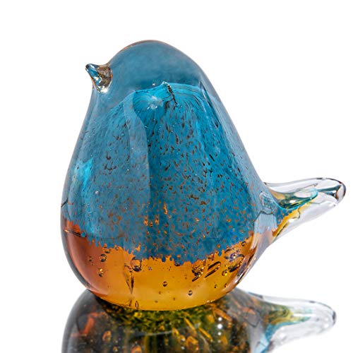 H&D Moderne Glasskulptur - Kreative Deko Tier Skulptur aus Glas - Blau und Gelb Vogel