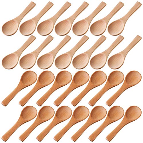 shanpu Kleine Holzlöffel, Mini-Probierlöffel, Gewürze, Salzlöffel für Küche, Kochen, Gewürze, Öl, Kaffee, Tee, Zucker, 30 Stück