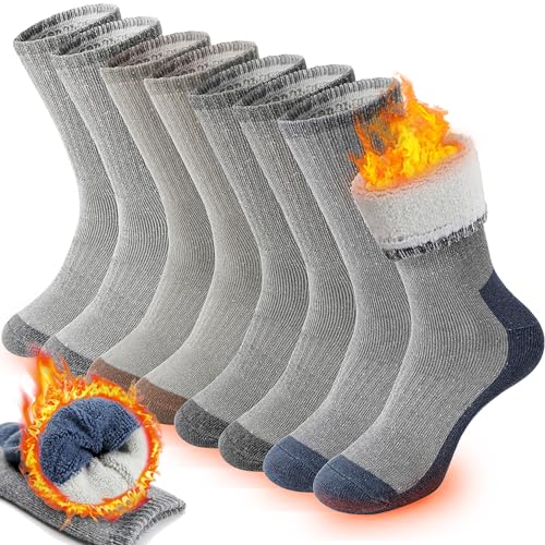 PROETRADE Merino Thermosocken Wollsocken Herren Damen Socken Wolle Dicke Wintersocken Warme Wandersocken Sportsocken Atmungsaktiv Trekkingsocken Geschenke Arbeitssocken Outdoor 4 Paar (Sortiert A,L)