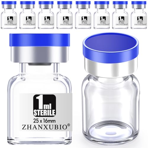 ZHANXUBIO Sterile leere Ampullen mit selbstheilendem Injektionsanschluss und Aluminium-Kunststoffkappe, sterile Verpackung (1 ml, transparent, 10 Stück)