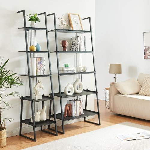 [en.casa] Möbel Set 2-TLG. Storfjord 2 x Leiterregal mit 5 Ablagen Arbeitszimmermöbel Wohnzimmer Aufbewahrungsregal Home Office Metall Schwarz