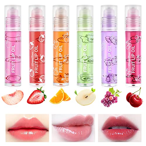 AOOWU Glitzer-Lipgloss Aufrollen, Farblos Roll on Lip Glow Oil Durchsichtig, 6 Stäbchen Fruity Moisturizing Lippenöl, Lip Gloss für Langanhaltend Glossy Pflegende Lippen (6 PCS)