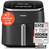 Cosori Turboblaze Heißluftfritteuse Airfryer, 9-in-1 Air Fryer XXL 6L, leiser DC Motor mit 5 Geschwindigkeitsstufen, Grillen, Backen, Gären, Dehydrieren, Tiefkühlen, 87 Rezepte, 64% energiesparend