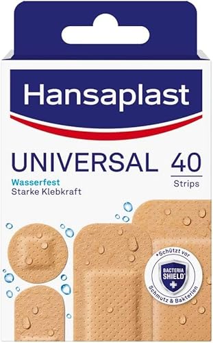 Hansaplast Universal Pflaster (40 Strips), schmutz- und wasserabweisende Wundpflaster, Pflaster Set mit starker Klebkraft & Bacteria Shield