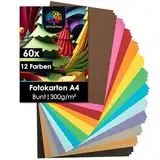 OfficeTree 60 x Bastelkarton A4 300g - 12 Farben - Tonkarton A4 Bunt - Pappkarton - Pappe zum Basteln - Fotokarton A4 300g