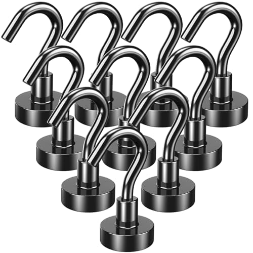 Lictin Magnethaken Schwarz, 23kg Magnethaken Extra Stark für Camping, Werkstatt, Spind, Kleiderhaken mit Magnetische Haken für Outdoor und Camping Zubehör, Haken Ohne Bohren Abnehmbar
