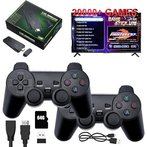 Retro Konsole Spielkonsole Plug and Play Game Stick Videospielkonsole mit 2 Wireless Bluetooth Gamepads 20000+ Spielen 4K HDMI 64GB TV Stick