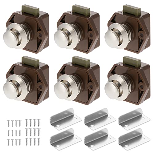6 Stück Push Lock Button Catch, Cabinet Lock Catch und Push Button Catch, Keyless Wohnmobil Verriegelung für Wohnmobile, Yachten, Boote, RV Camping Schrank, Wohnwagen (Braun)