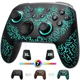 PALPOW [Leuchtend Modus] Switch Controller Wireless kompatibel mit Switch/OLED/Lite, Firefly Bluetooth Kontroller Gamepad mit 7 LED Farben/NFC/Paddle/Turbo - Miner schwarz