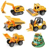 YIMORE Baustellenfahrzeuge Kinder Spielzeugautos Metall - Bagger Spielzeug 2 3 4 5 Jahre Baustelle Tortendeko Geburtstag Junge Mädchen Bagger Kuchen Deko Tortenaufleger Bagger Geschenke