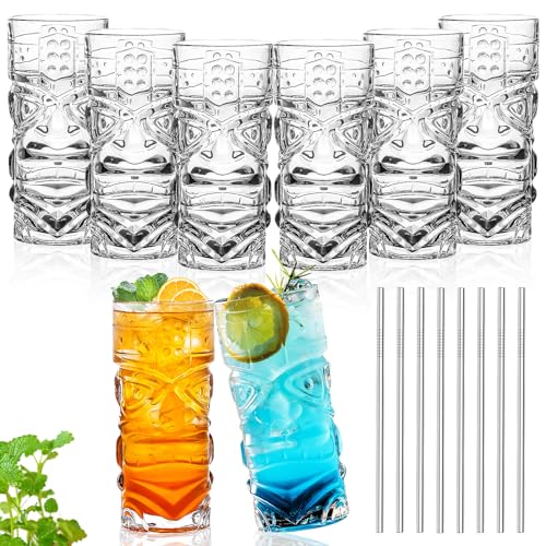 INFTYLE Kunststoff Tiki Becher 18 Oz, klare Tiki Gläser moderne Bar Tiki Becher 8 Pack, Hawaiian Party trinken Becher für Cocktails, Limonade, gemischte Getränke, Picknick, Restaurant Supplies