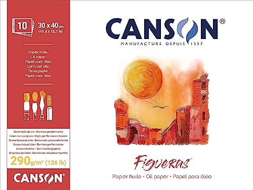 CANSON® FIGUERAS® Künstlerpapier für Öl, Acryl und Ölpastellkreide, Block 10 Blatt 30X40 cm 290G Langseitenleimung