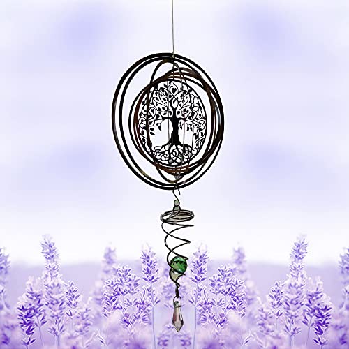 3D Garten Windspiel Edelstahl Hängende Windspiel Fenster Ornamente Rotierende Windspiel Windskulpturen zum Aufhängen mit Gazing Ball Spiralschwanz(Baum des Lebens)