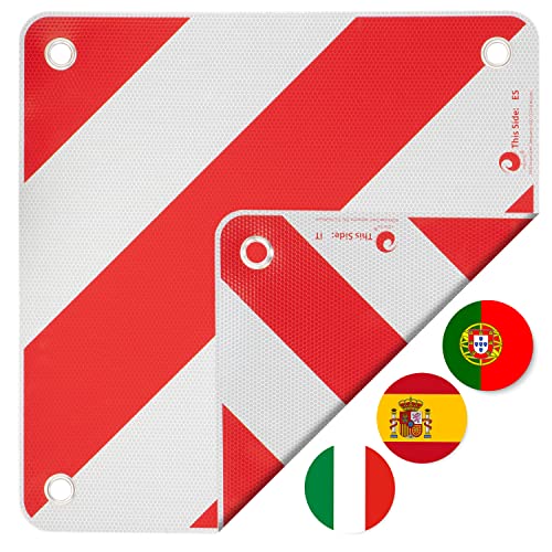 valonic Premium Warntafel - 2in1 für Italien,Spanien und Portugal - Robustes PVC, 50x50cm, reflektierend, für Wohnmobil, Wohnwagen, Fahrradträger, Heckträger