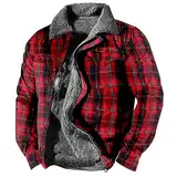 Generisch Holzfäller Hemd Gefüttert, Herren Kariert Übergangsjacke Freizeithemden Winter Jacket Gefüttert Flanellhemd Lange Ärmel Kapuze Jacke Holzfeller Hemden Rot Schwarz (XL, Red)