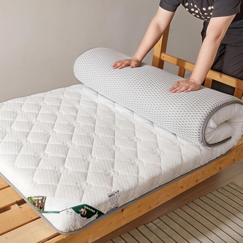 guoiooi Japanische Futonmatratze Queen-Futonmatratze, Sojafaser-Latexmatratze for Etagenbetten im Studentenwohnheim zu Hause, verdickte, Faltbare, aufrollbare Tatami-Matte(White,150x200x9cm)