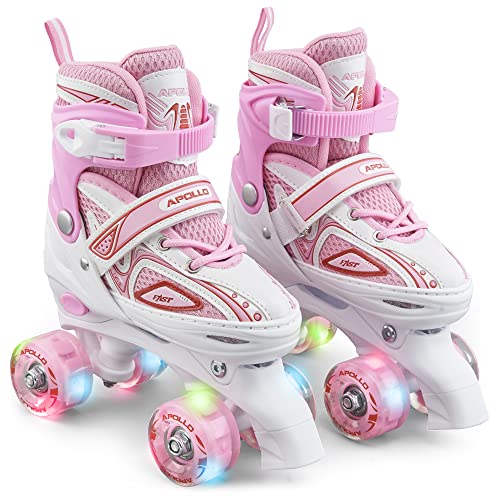 Apollo Super Quad X Pro | verstellbare Rollschuhe für Kinder | komfortable, größenverstellbare LED Roller Skates | Rollschuhe für Mädchen und Jungen | Größen 31-42