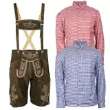 MS-Trachten Trachtenset Kinder Lederhose Trachtenhose mit Hemd (164, blau-kariert)