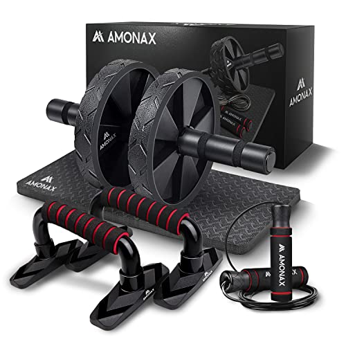 Amonax Bauchroller Liegestützgriffe Springseile fitness sportgeräte bauchmuskeltrainer für zuhause, ab roller trainingsgerät set, ab wheel workout bauchtrainer home sport equipment