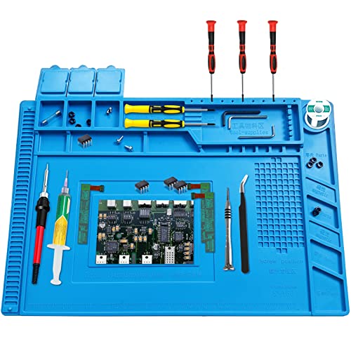 Akeoil Premium hitzebeständiges Lötpad, großes antistatisches magnetisches Silikon-Pad, Reparatur-Pad mit Waage, für Handy, Computer und andere elektronische Reparaturen, 45 x 30 cm, Blau