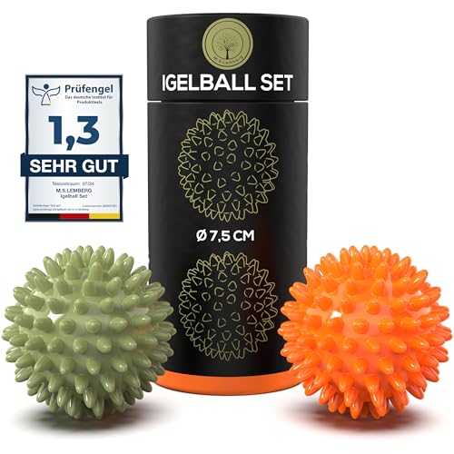 M.S.Lemberg® Igelball Massage Set - Massageball für Reflexzonen, Anti-Stress, Entspannung Geschenk - Noppenball Fußmassage Rücken Nacken Hand Fuß - Ball mit Noppen klein - hart & mittel-weich