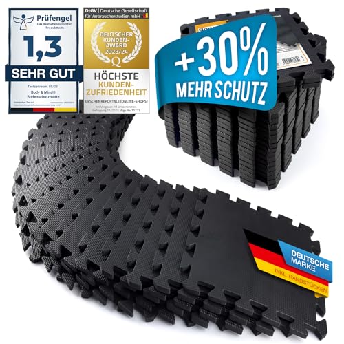 Boden-Schutzmatten XXL Set; Fitnessmatte Bodenschutz Puzzle-Matte; Unterlegmatte für Fitnessgeräte Turnmatte Trainingsmatte Sport-Matte & Fitnessraum Keller Garage Pool Fast 2 m² (Schwarz)