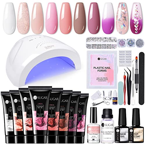 UR SUGAR Polygel Starter Set mit UV Lampe 48W, 8 Farben Nagelverlängerungs Nagelgel Set Gelnägel Starterset Poligelnagel Starterset Shellac Set Starterset mit Lampe Maniküre Komplette