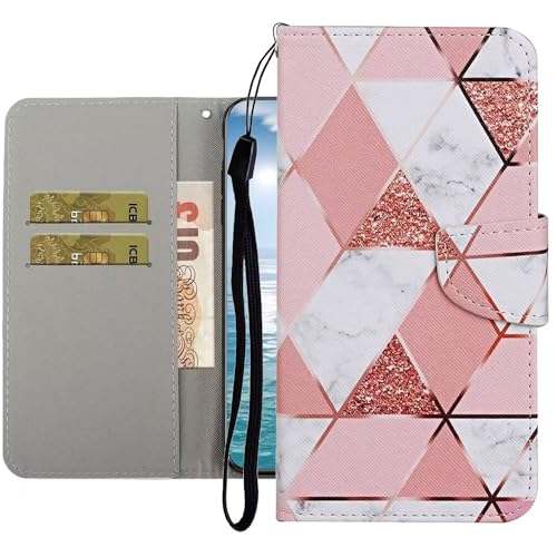 Nadoli Hülle für Oppo A78 4G,Rosa Marmor Muster PU Leder Magnetisch Flip Brieftasche mit Handschlaufe Kartenslot Ständer Klapphülle