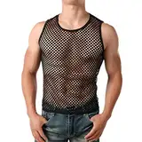 Herren Sexy Tank Top Transparente Netz Ärmelloses Shirt,Mesh Hemd,Muskelshirt Unterwäsche,Ausgehöhltes Workout T-Shirt,Unterhemd Clubwear (DE/NL/SE/PL, Alphanumerisch, M, Regular, Regular, Schwarz(2))