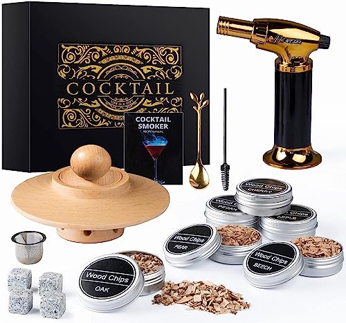 Gienxias Cocktail Smoker Kit, Whiskey Smoker Kit mit 6 Holzchips, Vatertagsgeschenk, Old Fashioned Whiskey Smoker Drinks Kit, Cocktail Zubehör Für Whiskey, Getränke, Bourbon (Kein Butan)