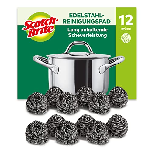 Scotch-Brite Stainless Steel Scourer, 12 Pieces - Rust Resistant Spiral Metal Scourer, Powerful and Effective Clean Scrubbing pad