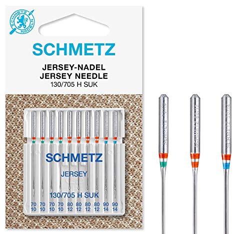 SCHMETZ Nähmaschinennadeln | 10 Jersey-Nadeln | 130/705 H SUK | Nadeldicken: 4x 70/10, 4x 80/12 und 2x 90/14 | auf allen gängigen Haushaltsnähmaschinen einsetzbar