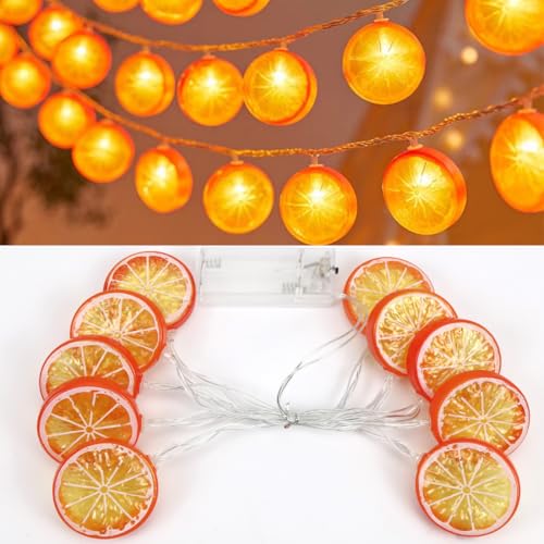 Meleager Lichterkette Orange, 1.5M 10 Orangenscheibe LED Lichter, LED Fairy Light Deko, Lichterkette Batteriebetrieben für Karneval, Halloween, Außen & Innen, Deko Wohnzimmer, Schlafzimmer